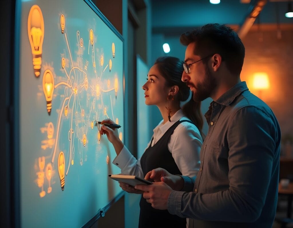 Two people looking at the board