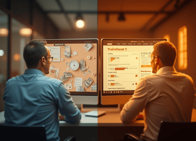 Money management versus online training platform on dual monitors.