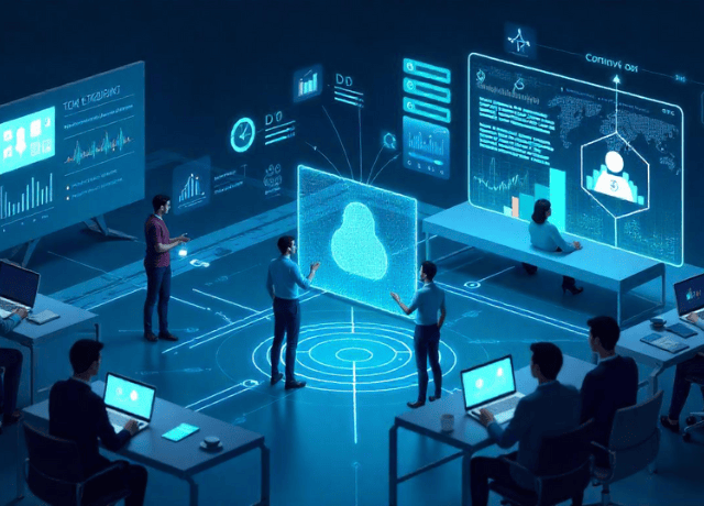 digital workspace with advanced technology such as AI-driven analytics, virtual training environments, and real-time collaborative tools
