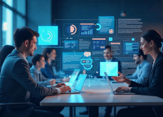 digital workspace with employees from different departments