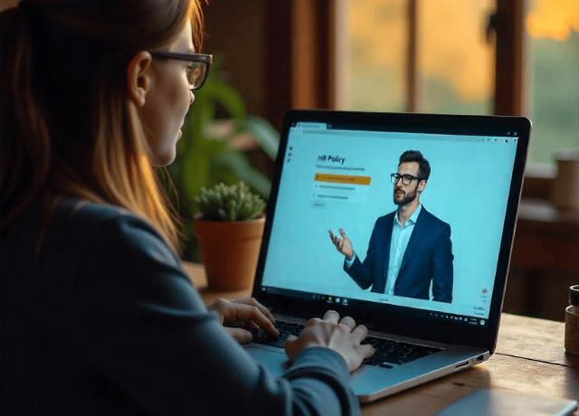 woman learning about HR policies with knolyx platform