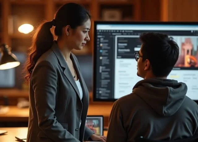 mentor and a new hire reviewing process of company 