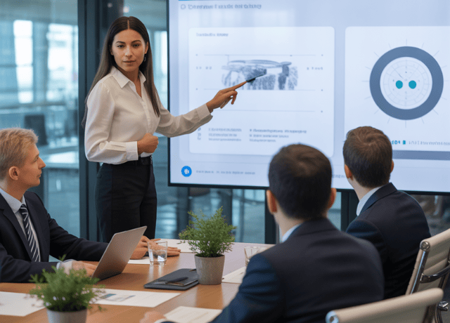 businesswoman presenting AI-powered training data