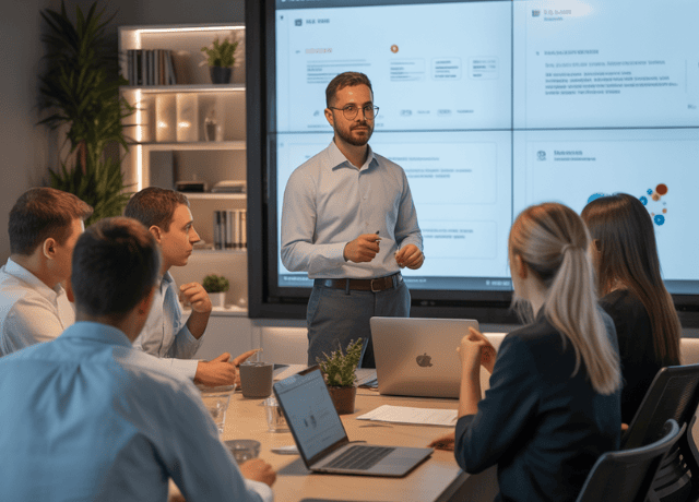 corporate team participating in a hybrid training session