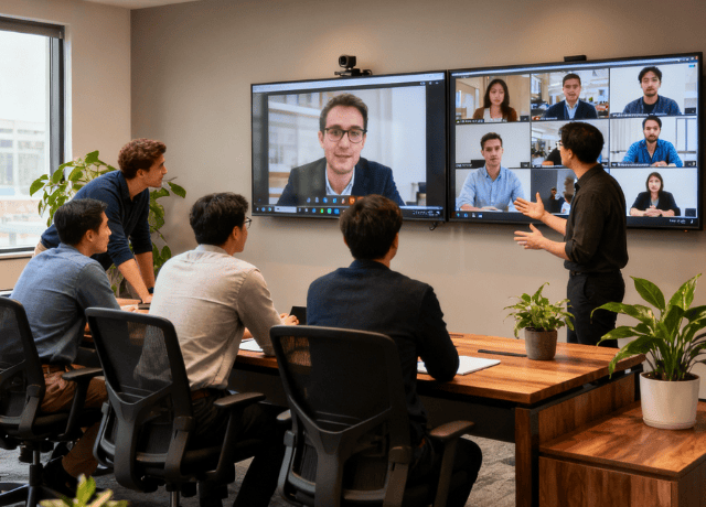 hybrid meeting with employees