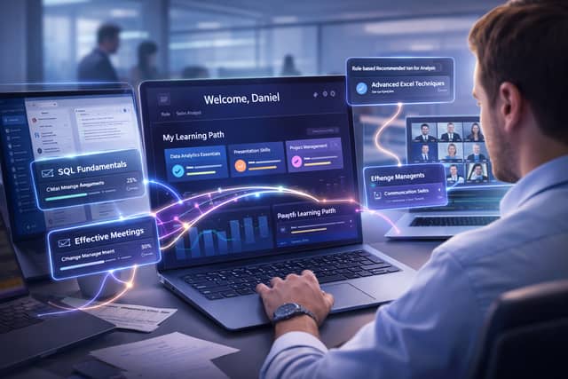 Business professional using Knolyx LMS for continuous learning and growth in 2026.